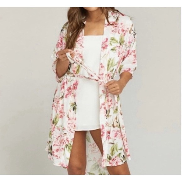 Show Me Your Mumu OS Brie Kimono Robe‎ Garden of Blooms White Pink Bridal - Picture 1 of 14